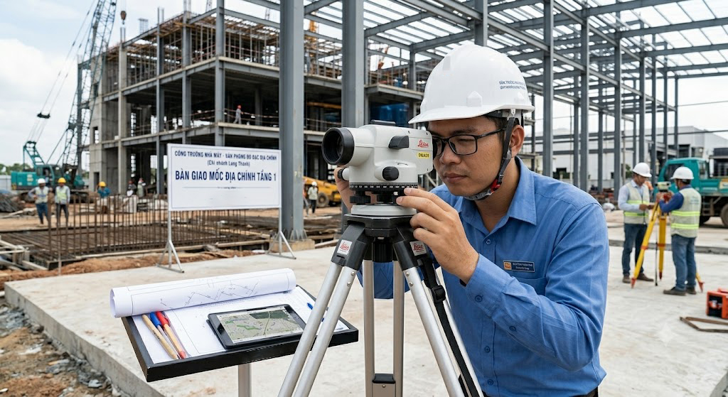 KCN Long Đức Mở Rộng 2026: Đo Đạc Trắc Đạc Công Trình – Định Vị Tim Mốc Xây Dựng Nhà Máy Chuẩn Tuyệt Đối Tại Đồng Nai