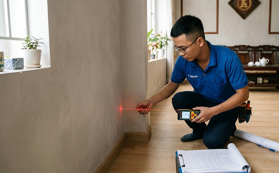 Mua Nhà Phố Xây Sẵn Tại Quận 7, Nhà Bè 2026: Bí Quyết Đo Đạc Kiểm Tra Lấn Ban Công Ngầm & Sai Lệch Diện Tích Thông Thủy Trước Khi Ký Hợp Đồng