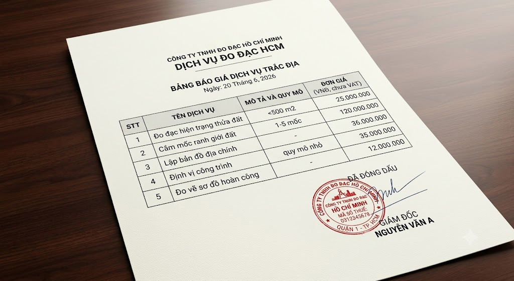 Bảng Giá Dịch Vụ Đo Đạc Địa Chính TP.HCM Mới Nhất 2026: Chi Phí Cắm Mốc Ranh & Đo Vẽ Hiện Trạng Bao Nhiêu Tiền?
